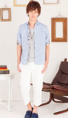 メンズ 夏コーデセット 白パンツと七分袖シャツでモテモテ 送料無料 メンズファッションの通販情報ブログ
